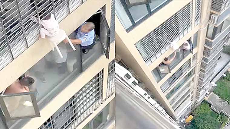 12ویں منزل سے لٹکتی 3سالہ بچی سٹول کی مدد سے ’’ریسکیو‘‘