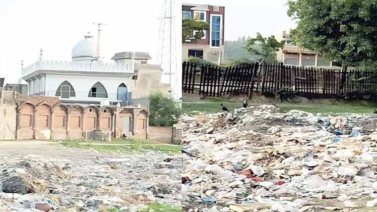  ریلوے سٹیشن اور محلہ مسجد قبا کے ساتھ کچرے کے ڈھیر 