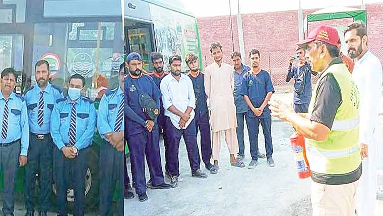 گرین بس سروس کے عملہ کو  فائر سیفٹی کی خصوصی تربیت