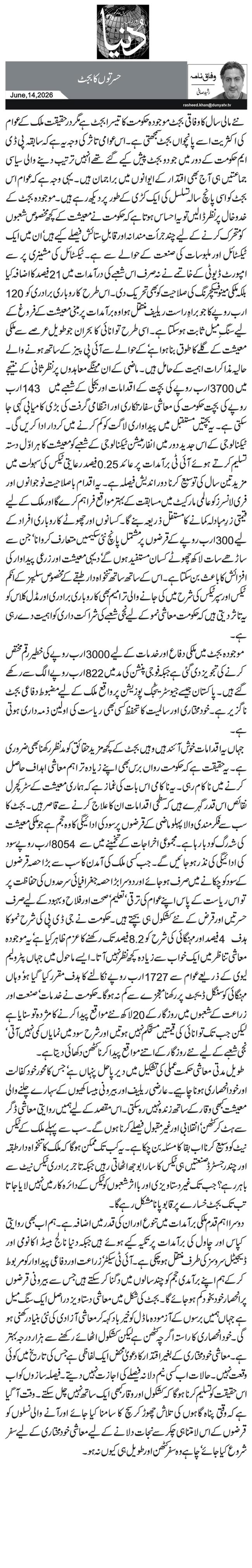  حسرتوں کا بجٹ