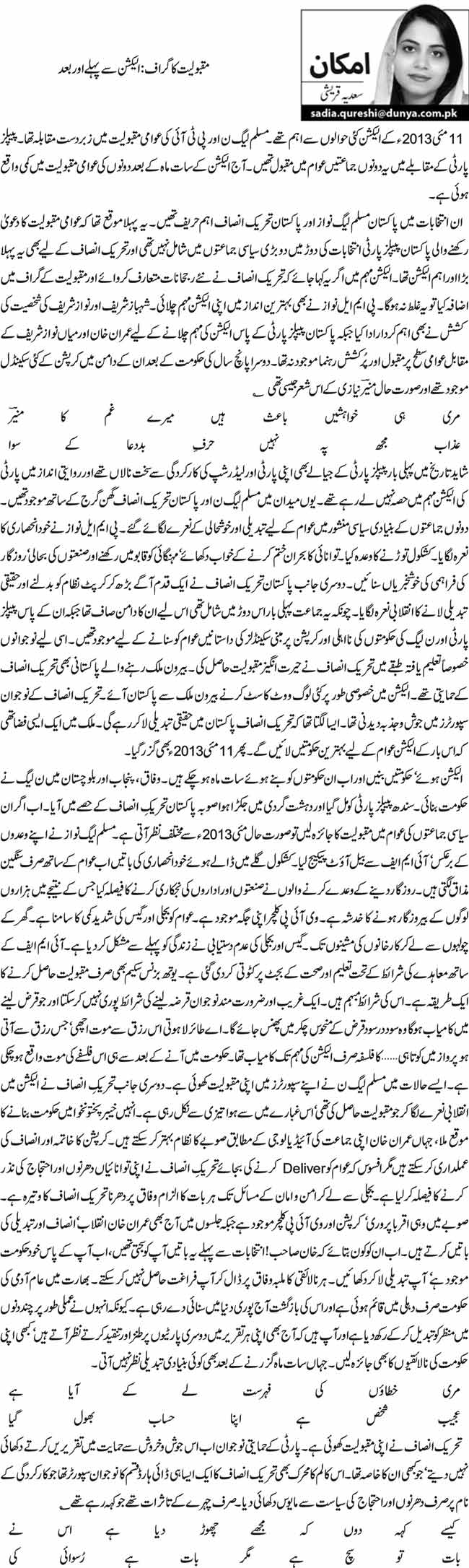 مقبولیت کا گراف:الیکشن سے پہلے اوربعد  